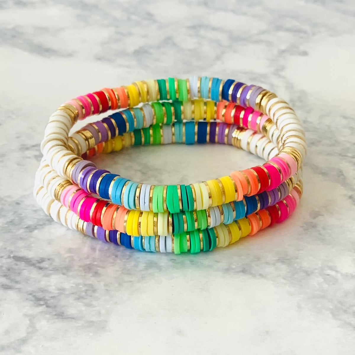 Rainbow Flat Disc Bead Bracelet Set - Bracelets