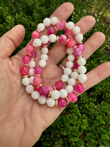 London Lane Pink and White Jade Gemstone Bracelet