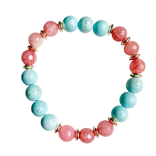 London Lane Turquoise and Pink Jade Beaded Bracelet