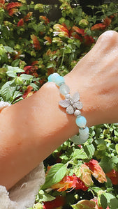 London Lane Butterfly or Flower Charm Beaded Gemstone Bracelet