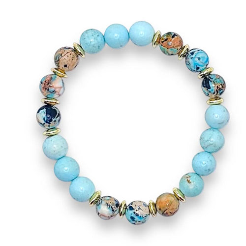 London Lane Cream Turquoise and Blue Jasper Beaded Bracelet