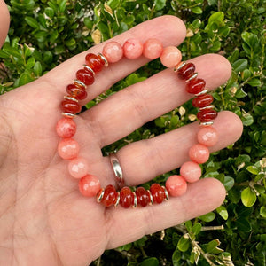 London Lane Pumpkin Jade and Carnelian Gemstone Bracelet