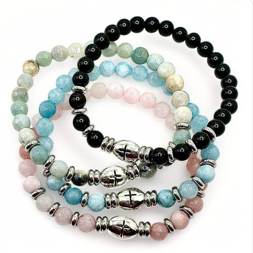 London Lane Cross Prayer Gemstone Bracelet