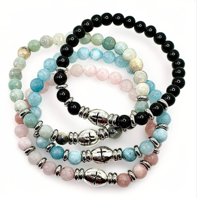 London Lane Cross Prayer Gemstone Bracelet