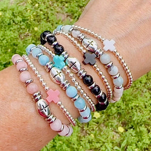 London Lane Cross Prayer Gemstone Bracelet