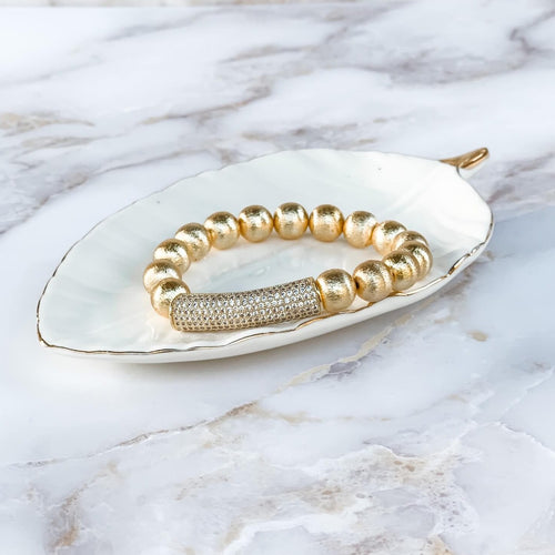 London Lane Dubai Gold Bead CZ Bracelet