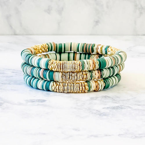 London Lane Evergreen Camo Heishi Bead Bracelet 6mm