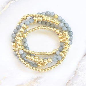 London Lane Jade Grey and Gold Hematite Bracelet Set