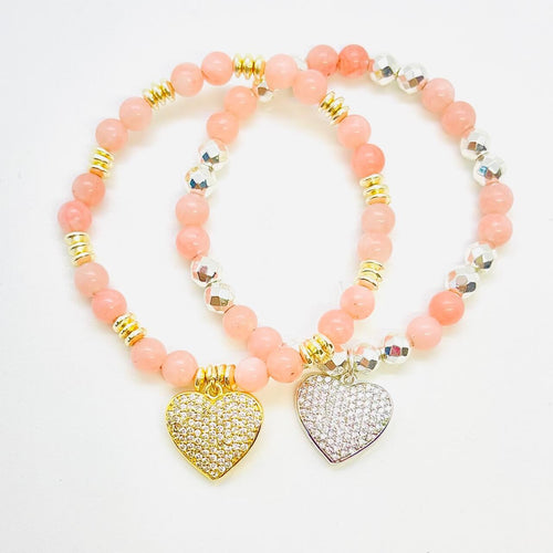 London Lane Pink Dream Pave Heart Charm Bracelet