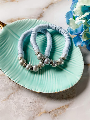 London Lane Fiji Blue Pearl and Heishi Bracelet