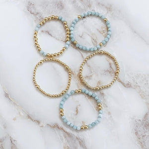 London Lane Jade Blue  and Gold Hematite Bracelet Set