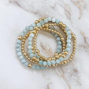 London Lane Jade Blue  and Gold Hematite Bracelet Set
