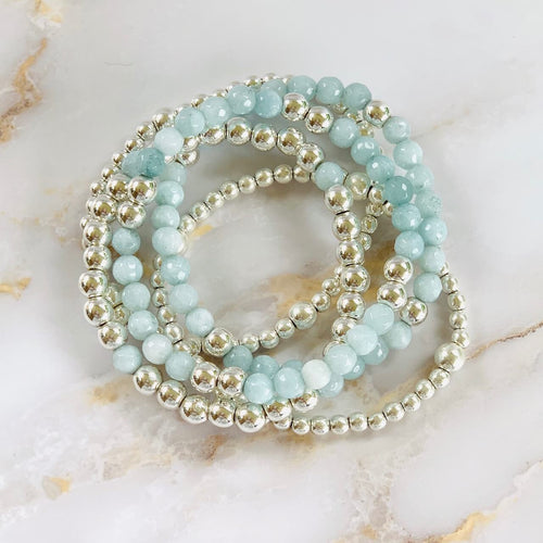 London Lane Jade Blue and Silver Hematite Bracelet Set