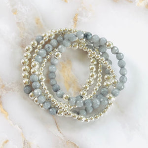 London Lane Jade Grey and Silver Hematite Bracelet Set