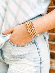 London Lane Jade Pink  and Gold Hematite Bracelet Set