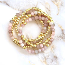 Load image into Gallery viewer, London Lane Jade Pink  and Gold Hematite Bracelet Set