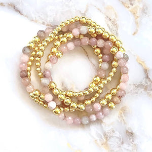 London Lane Jade Pink  and Gold Hematite Bracelet Set