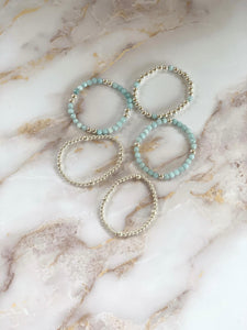 London Lane Jade Blue and Silver Hematite Bracelet Set