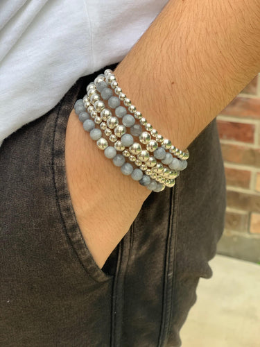 London Lane Jade Grey and Silver Hematite Bracelet Set