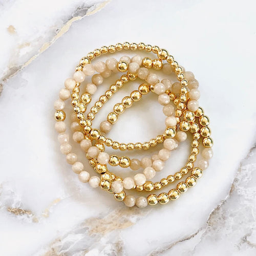 London Lane Jade Sand and Gold Hematite Bracelet Set