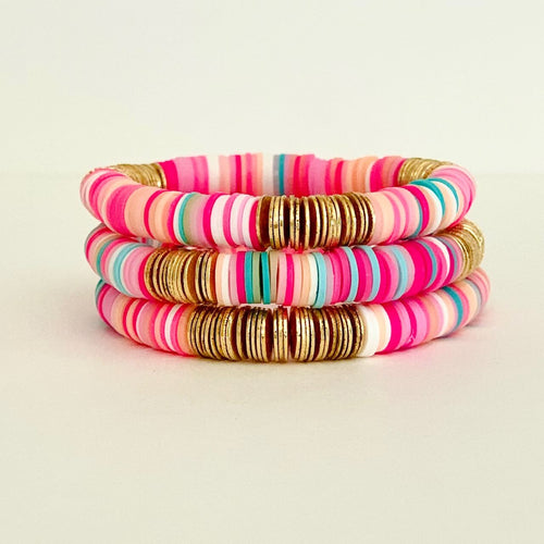 London Lane Miami Pink Heishi Bracelet