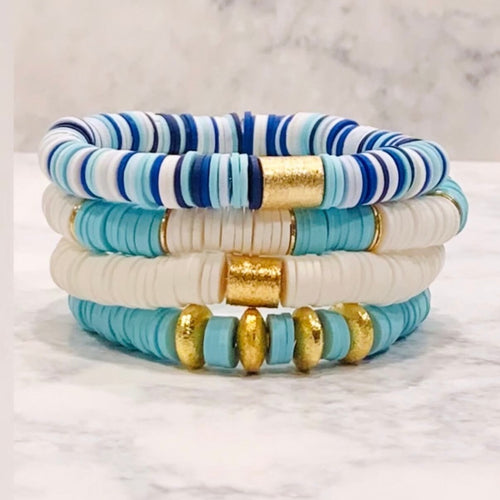London Lane Summer Crush Blue Wave Heishi Bracelet Set