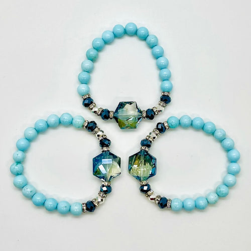 London Lane Crystal Dreams Cream Blue Turquoise Bracelet