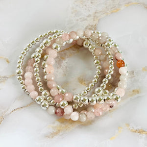 London Lane Jade Pink and Silver Hematite Bracelet Set