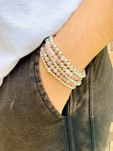 London Lane Jade Pink and Silver Hematite Bracelet Set