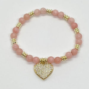 London Lane Pink Dream Pave Heart Charm Bracelet