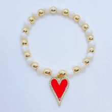 Load image into Gallery viewer, London Lane Poka Dot Heart Charm Bracelet