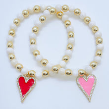Load image into Gallery viewer, London Lane Poka Dot Heart Charm Bracelet