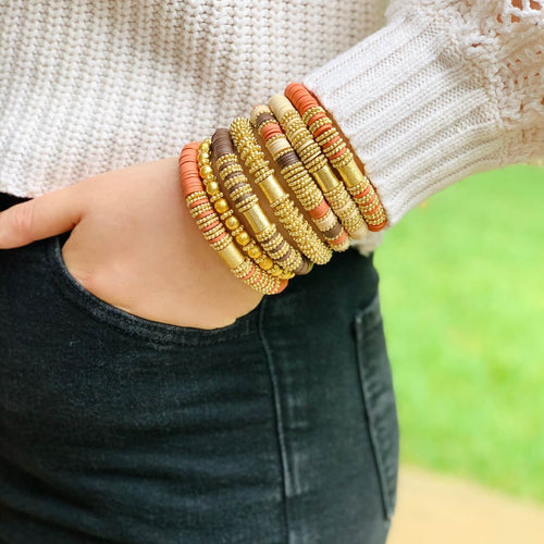 London Lane Fall Harvest Heishi Stack Bracelet Set